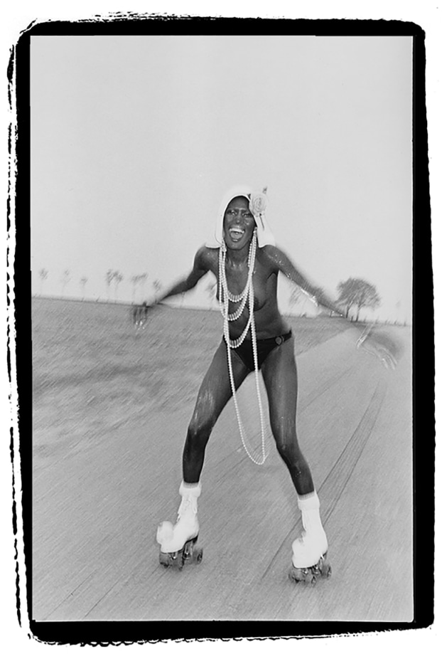 Bruce Laurance, Grace Jones at Compo Beach, 1973