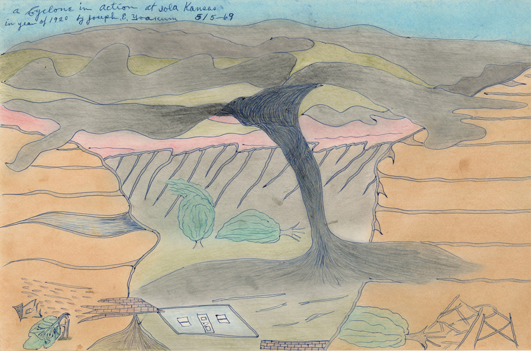 Drawing by Joseph Yaokum A Cyclone in Action at Iola Kansas in Year of 1920