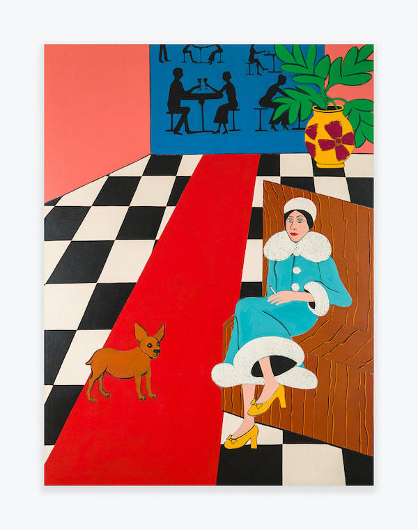 Painting by Joan Brown titled Woman Waiting in a Restaurant from 1975