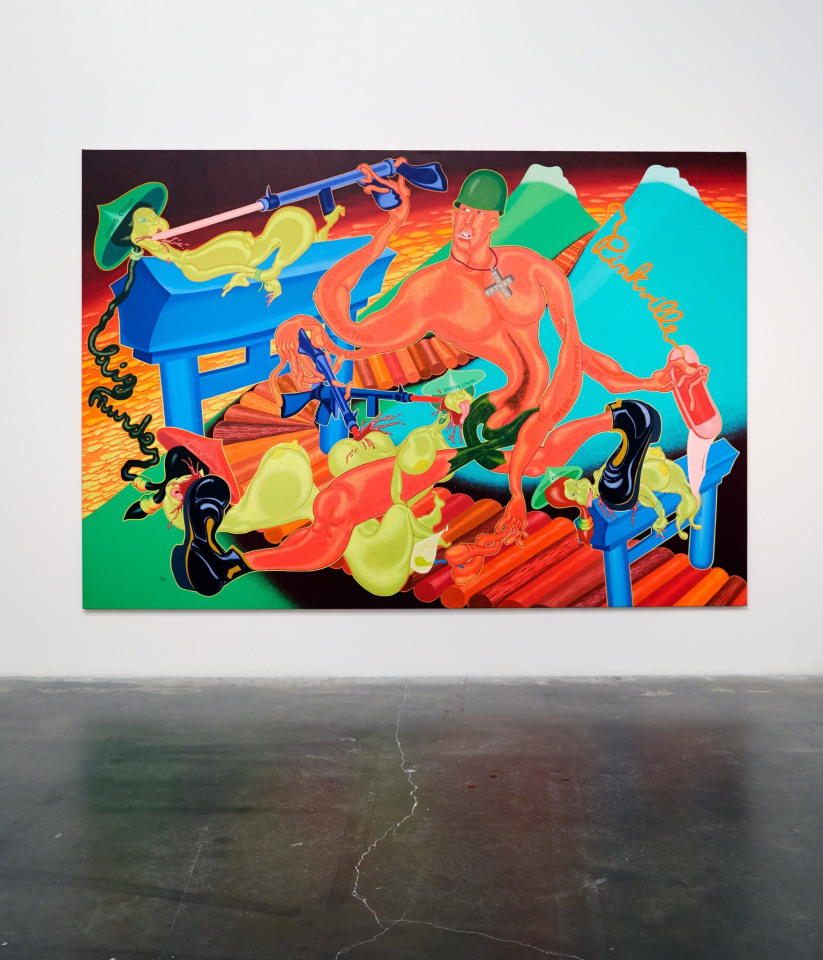 In &ldquo;Pinkville&rdquo; (1970), a year after the My Lai massacre, the artist takes on a risky role: critic and caricaturist.Credit...Peter Saul/Artists Rights Society (ARS), New York; Winnie Au for The New York Times