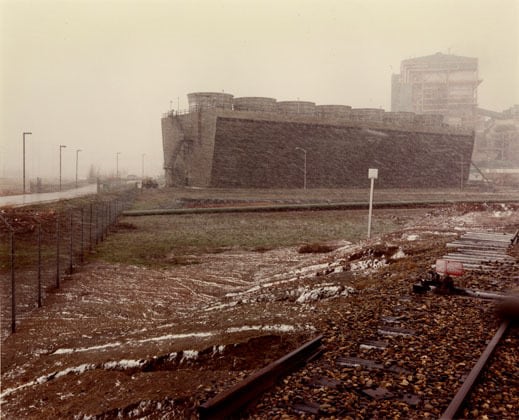Cooling towers, power plant, and railroad spur, April 11, 1984