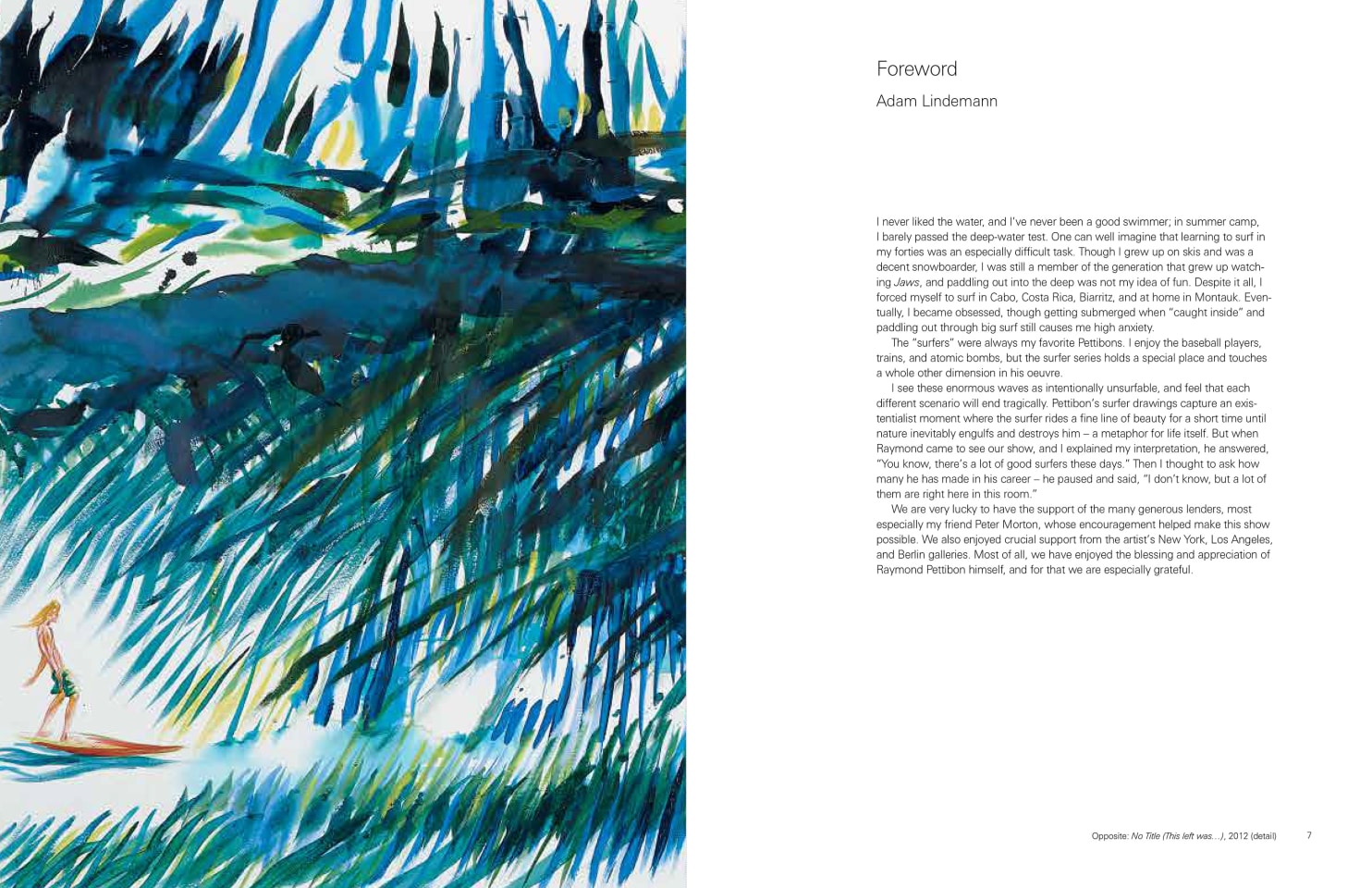 Interior view of Raymond Pettibon: Surfers 1985-2015, published by Venus Over Manhattan and David Zwirner, New York, 2015