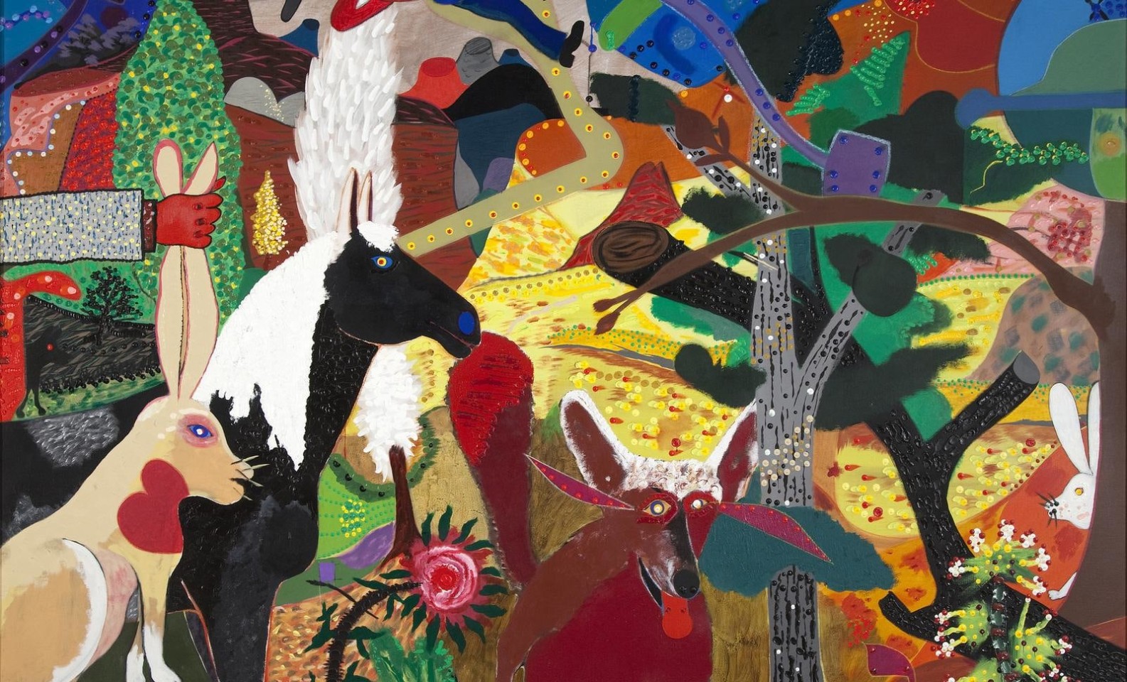 Painting by Roy de Forest titled Hunter's Secret from 1965