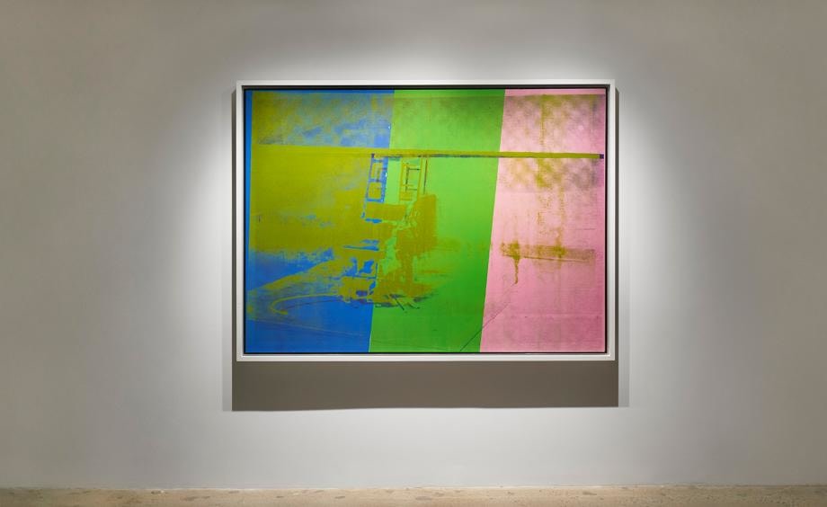 With &lsquo;Little Electric Chairs&rsquo;, Warhol references a news wire service from 13 January 1953, announcing the historic death sentences of Julius and Ethel Rosenberg at Sing Sing Correctional Facility in upstate New York. Pictured:&nbsp;Big Electric Chair, 1967&ndash;68