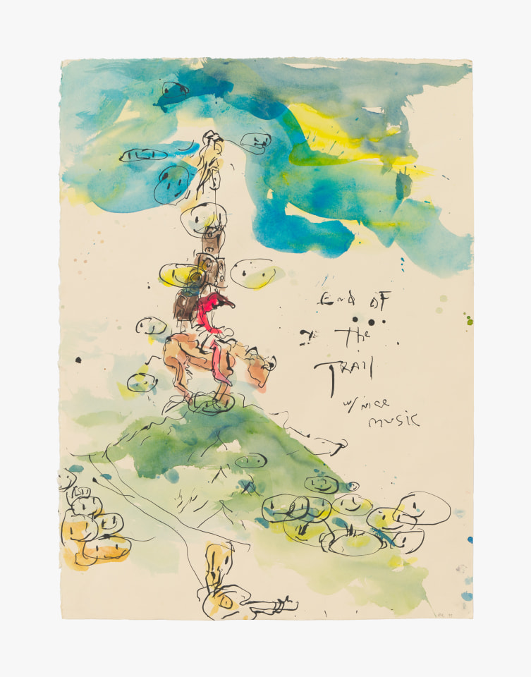 Work on paper by Brad Kahlhamer titled End of the Trail w/ Nice Music from 1999