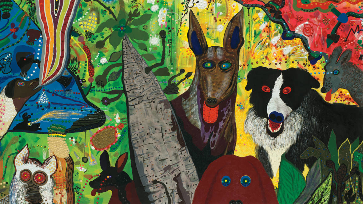 Painting by Roy de Forest titled Country Dog Gentlemen from 1972