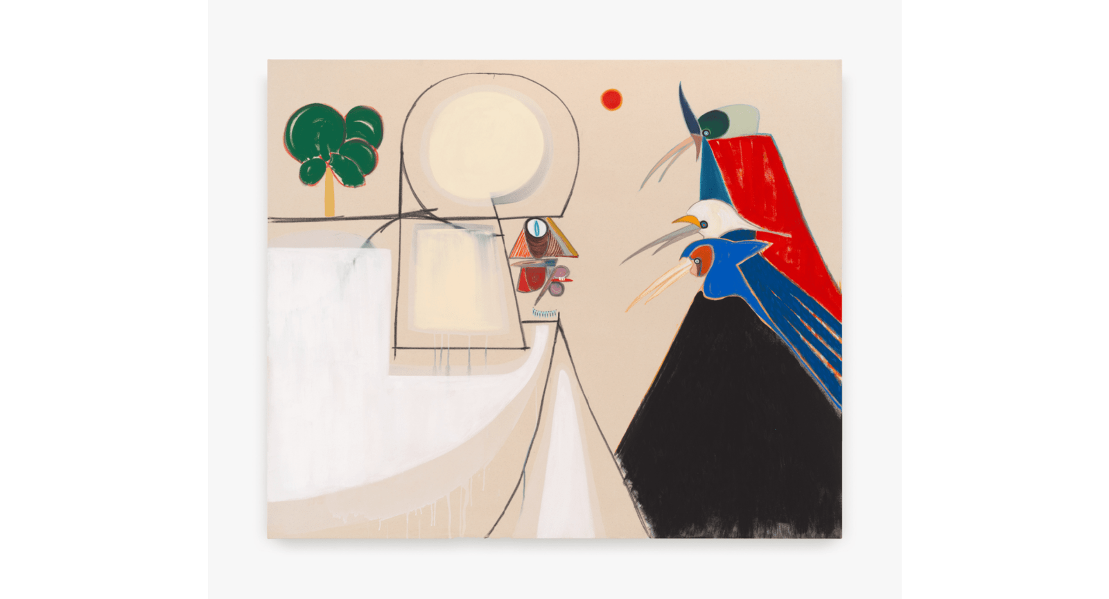 Susumu Kamijo, &quot;The Greeting,&quot; 2022.&nbsp;Acrylic, flashe vinyl paint, wax pastel on canvas; 55 x 66 in (139.7 x 167.6 cm)