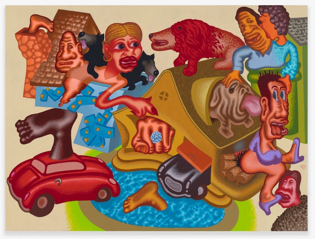 Painting by Peter Saul titled Neighborhood Gossip