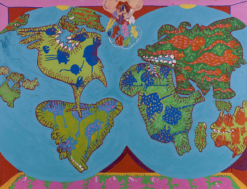 Maija Peeples-Bright , Beast Map, 1965&ndash;1966. Oil on canvas, 55 1/2 x 72 in. Crocker Art Museum, gift of Mr. and Mrs. Norman O. Jones, 1981.58