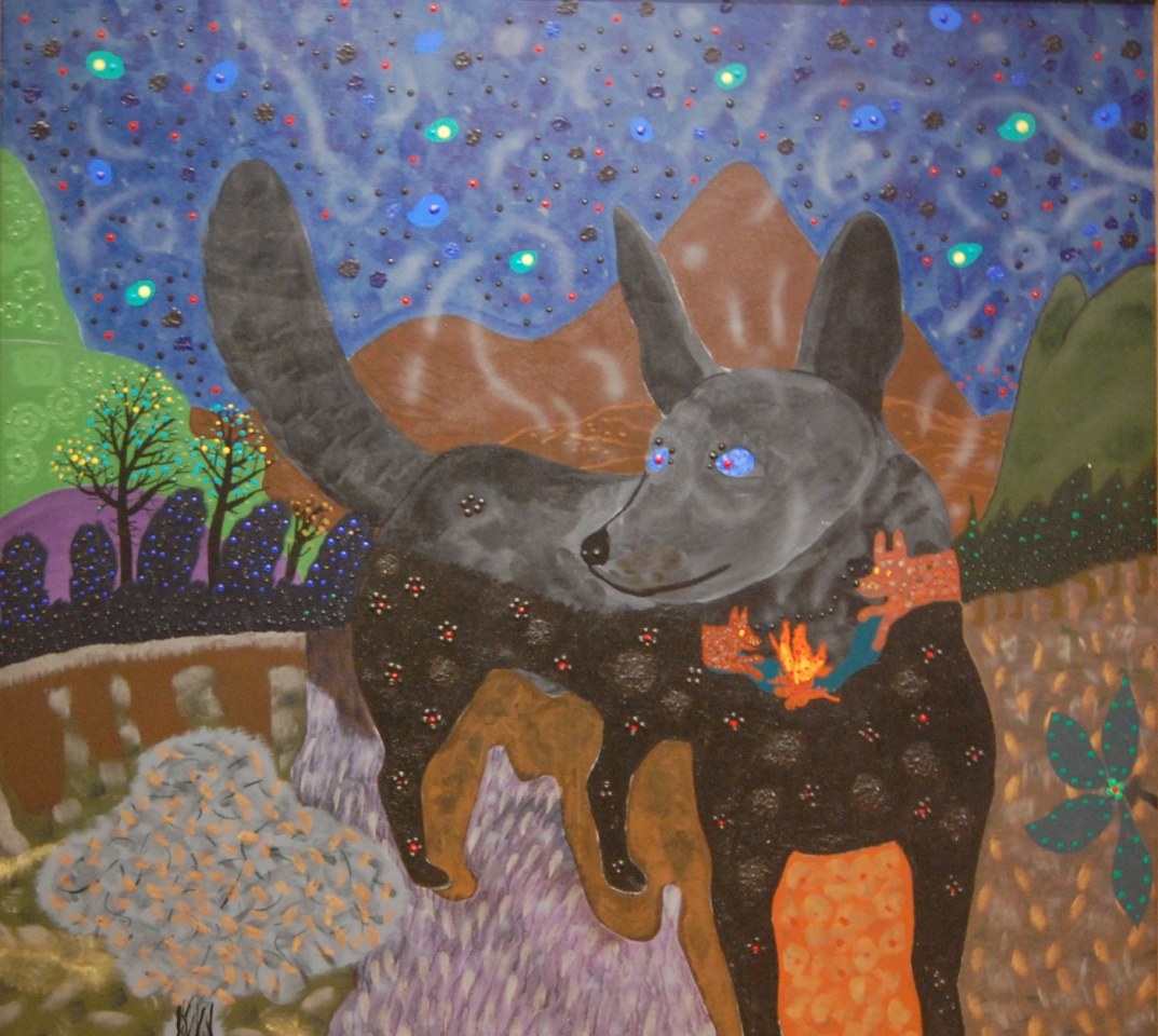 Painting by Roy de Forest titled Dog in the Night