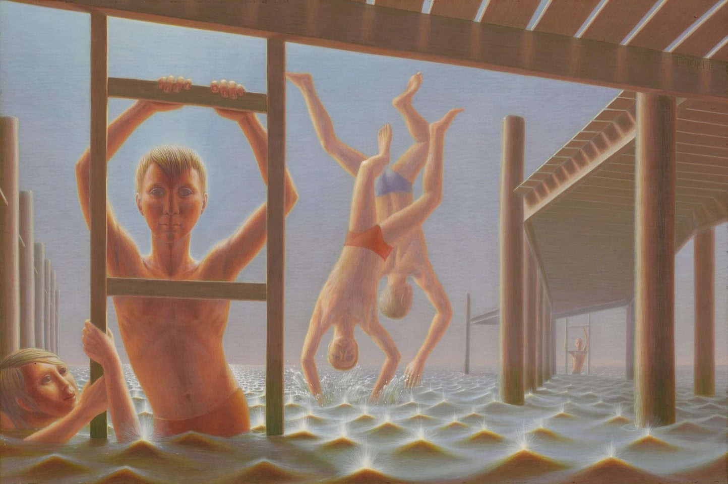 George Tooker,&nbsp;Divers, 1952. Egg tempera on gesso panel.&nbsp;12 x 18 in.