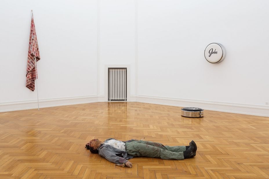 Installation image of Kunsthalle Bern Sie sagen wo Rauchen ist, ist auch Feuer featuring two works by John Dogg