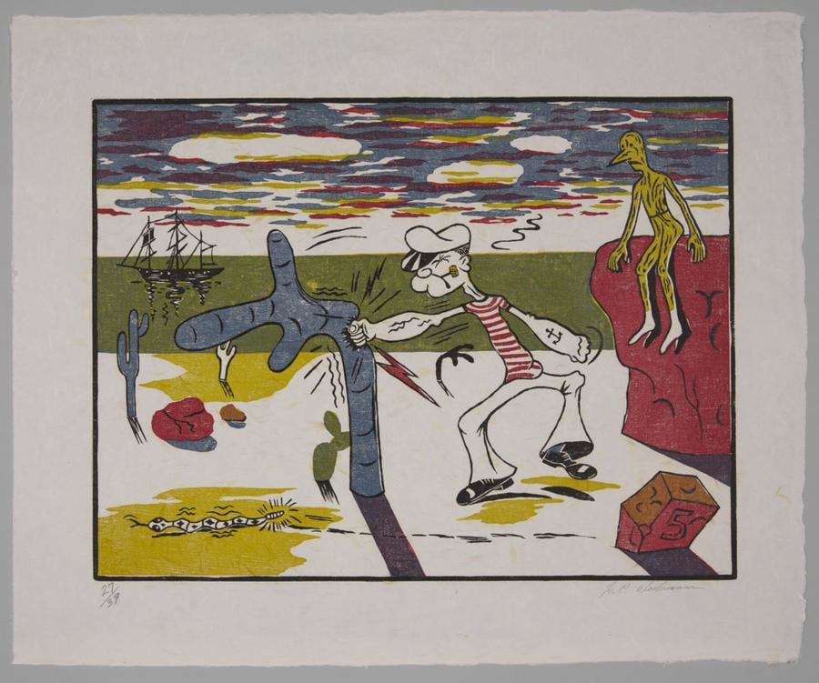 Woodcut by H.C. Westermann titled &quot;The Connecticut Ballroom&quot;