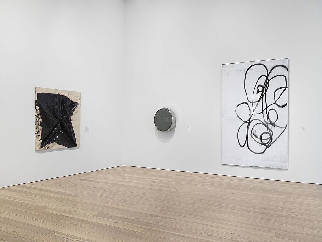 Installation image of exhibition titled Collected by Thea Westreich Wagner and Ethan Wagner at the Whitney Museum featuring a work by John Dogg