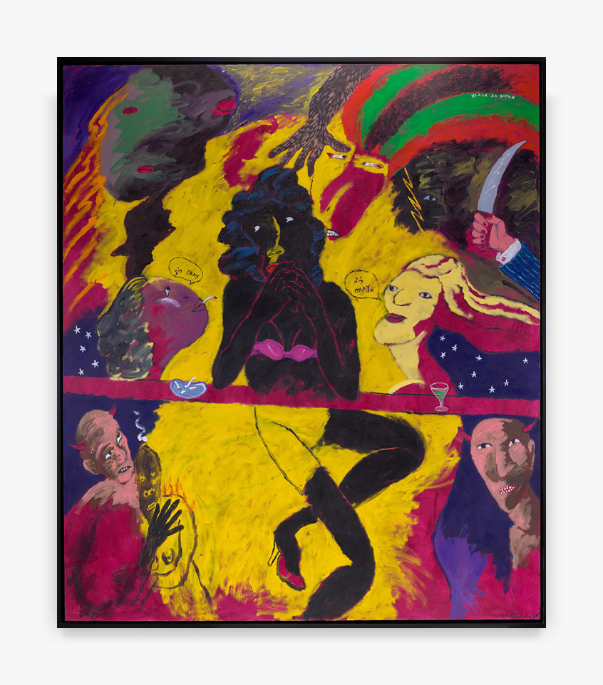 Robert Colescott,&nbsp;Black as Satan, 1992, Acrylic on canvas;&nbsp;84 x 72 in (213.4 x 182.9 cm).