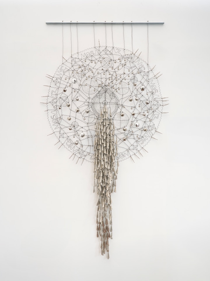 Sculpture by Brad Kahlhamer titled Mesa AZ + NYC Dreamcatcher from 2025