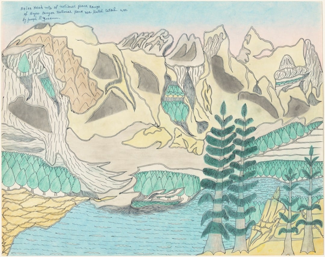 Painting by Joseph Elmer Yoakum titled Briar Head Mtn of National Park Range of Bryce Canyon National Park near Hatch, Utah U.S.A. from circa 1969