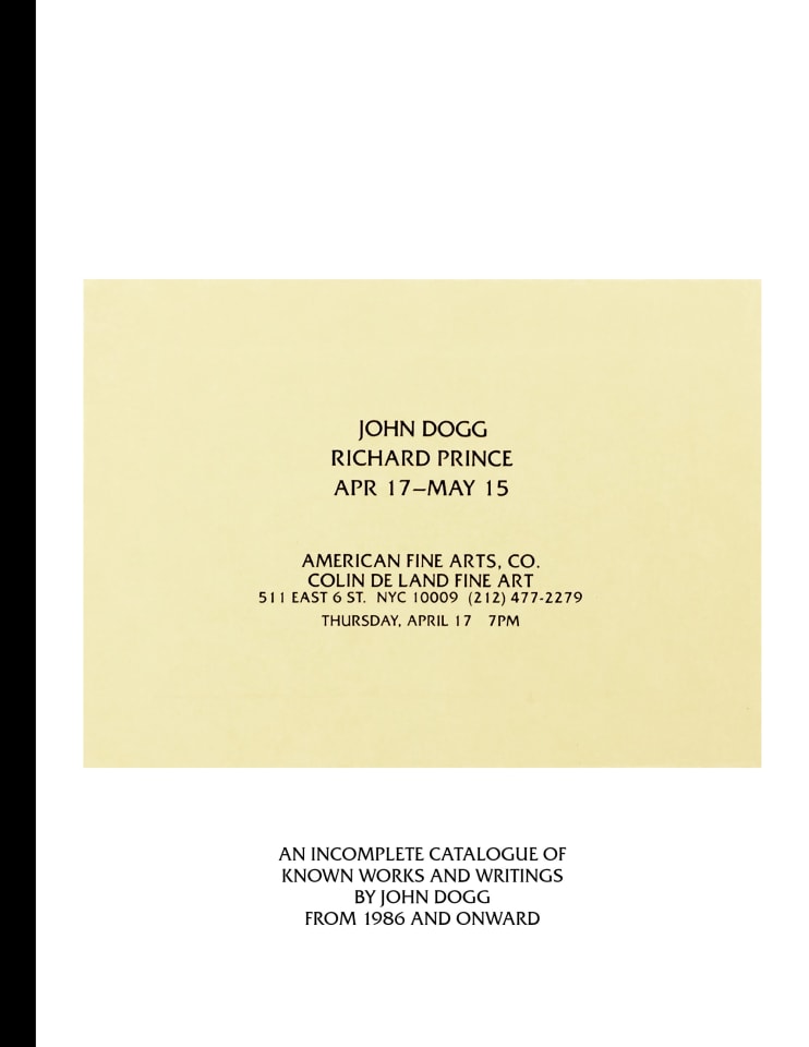 Cover of John Dogg, published by Venus Over Manhattan, New York, 2017