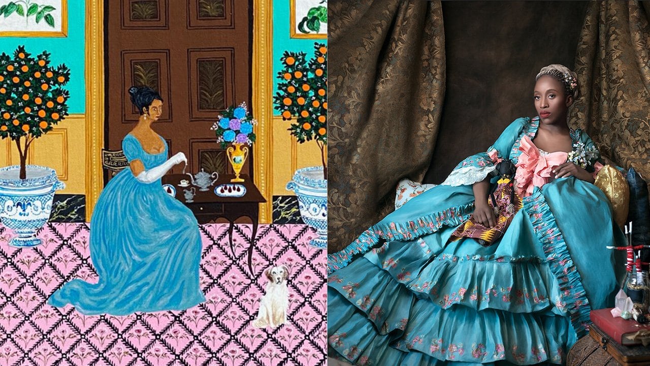 Painting by Andrew LaMar Hopkins next to photography by Fabiola Jean-Louis