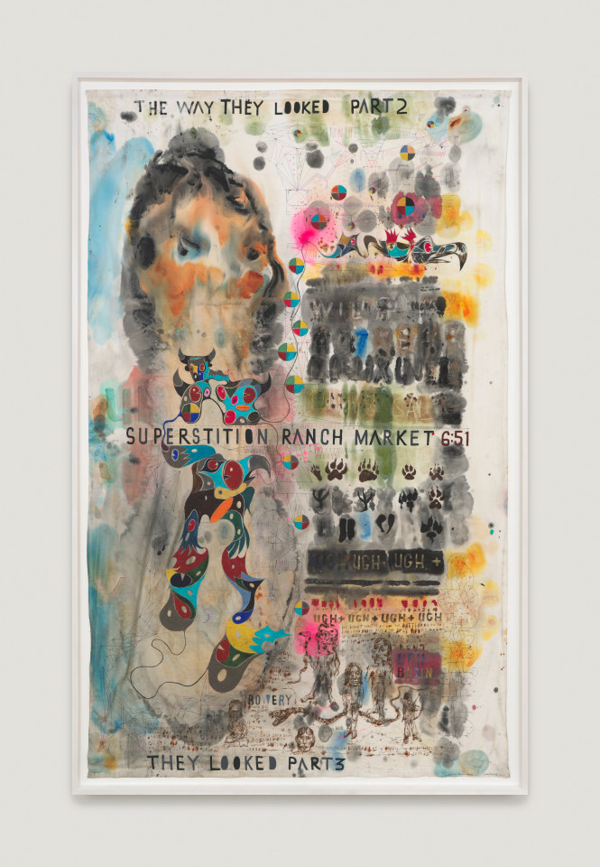 Painting by Brad Kahlhamer titled Superstition Ranch Market 6:51 from 2025