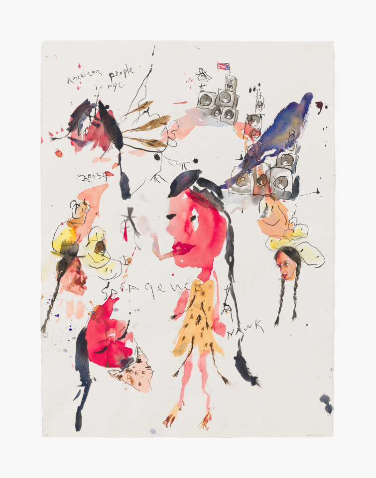 Work on paper by Brad Kahlhamer titled American People in NYC from 2000