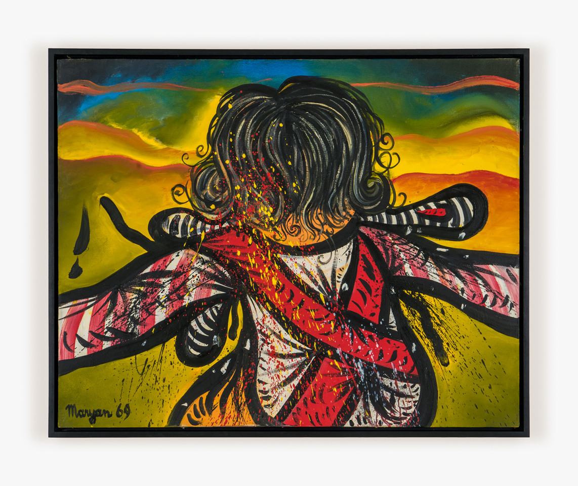 Painting by Maryan titled Personnage au coucher de soleil, D'apres Goya from 1969