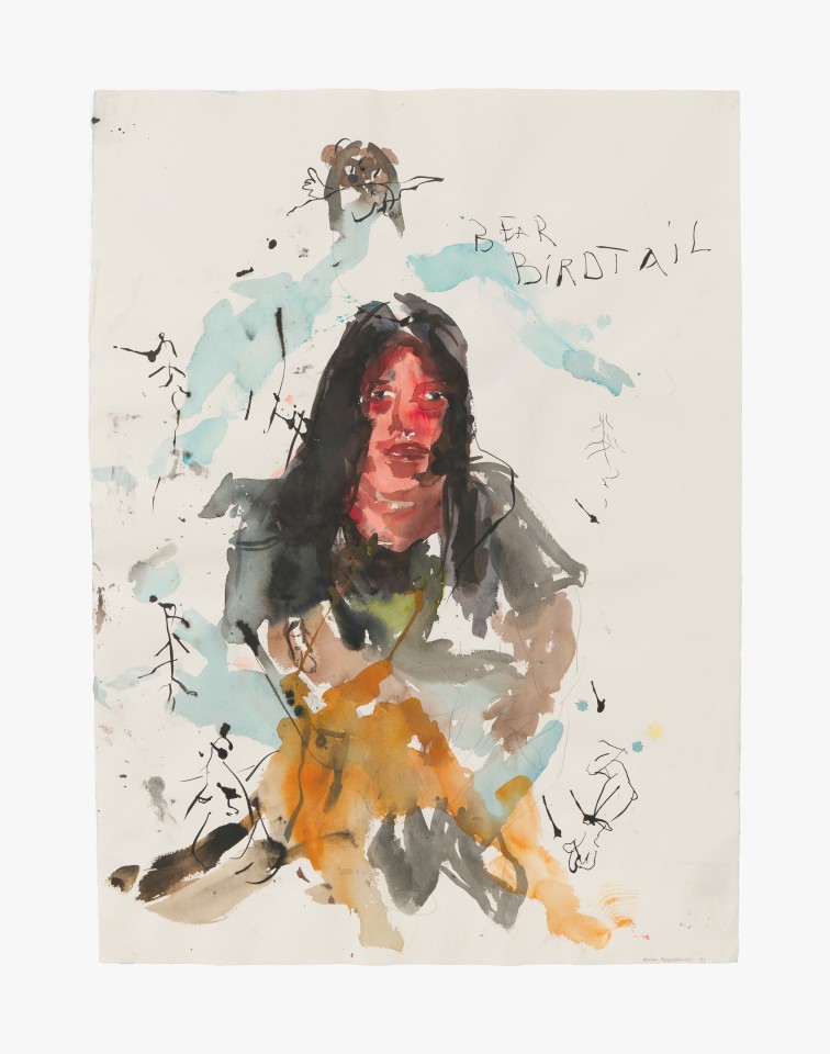 Work on paper by Brad Kahlhamer titled Bear Birdtail from 1999