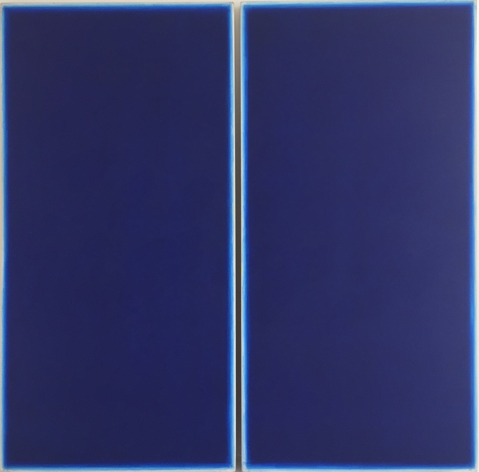 Ted Kurahara, Double Blue, 1982, acrylic on panel, 72h x 72w in