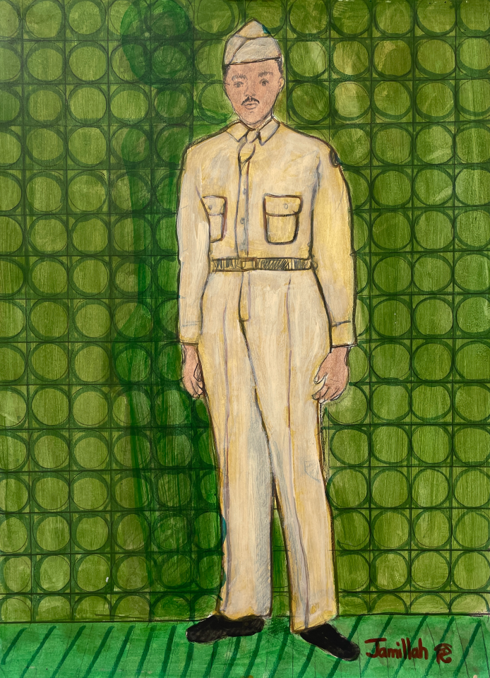 Jamillah Jennings, Untitled (Military Portrait in Tiled Room), 1989