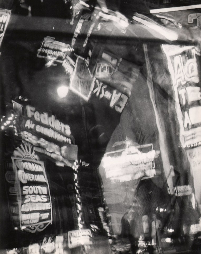 25. David Attie, Times Square, ​c. 1958. Multiple exposures of neon signs and marquees at night.