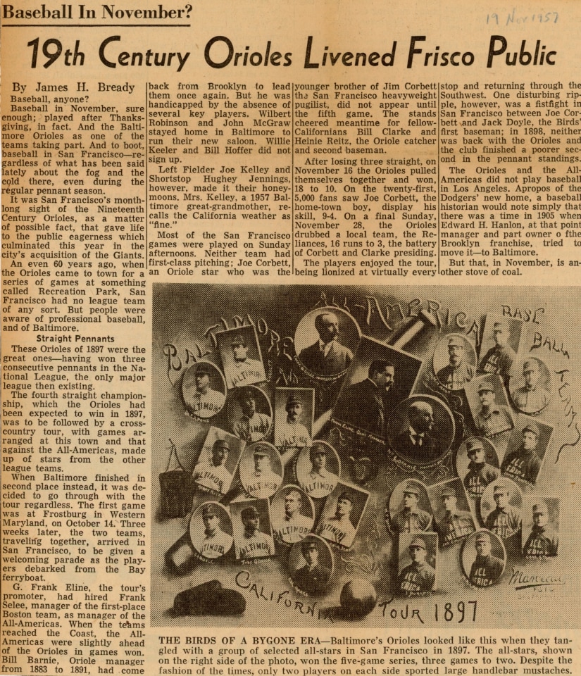 THEODORE C. MARCEAU (SAN FRANCISCO, 1859-1922) BALTIMORE AND ALL AMERICAN BASEBALL TEAMS CALIFORNIA TOUR, 1897