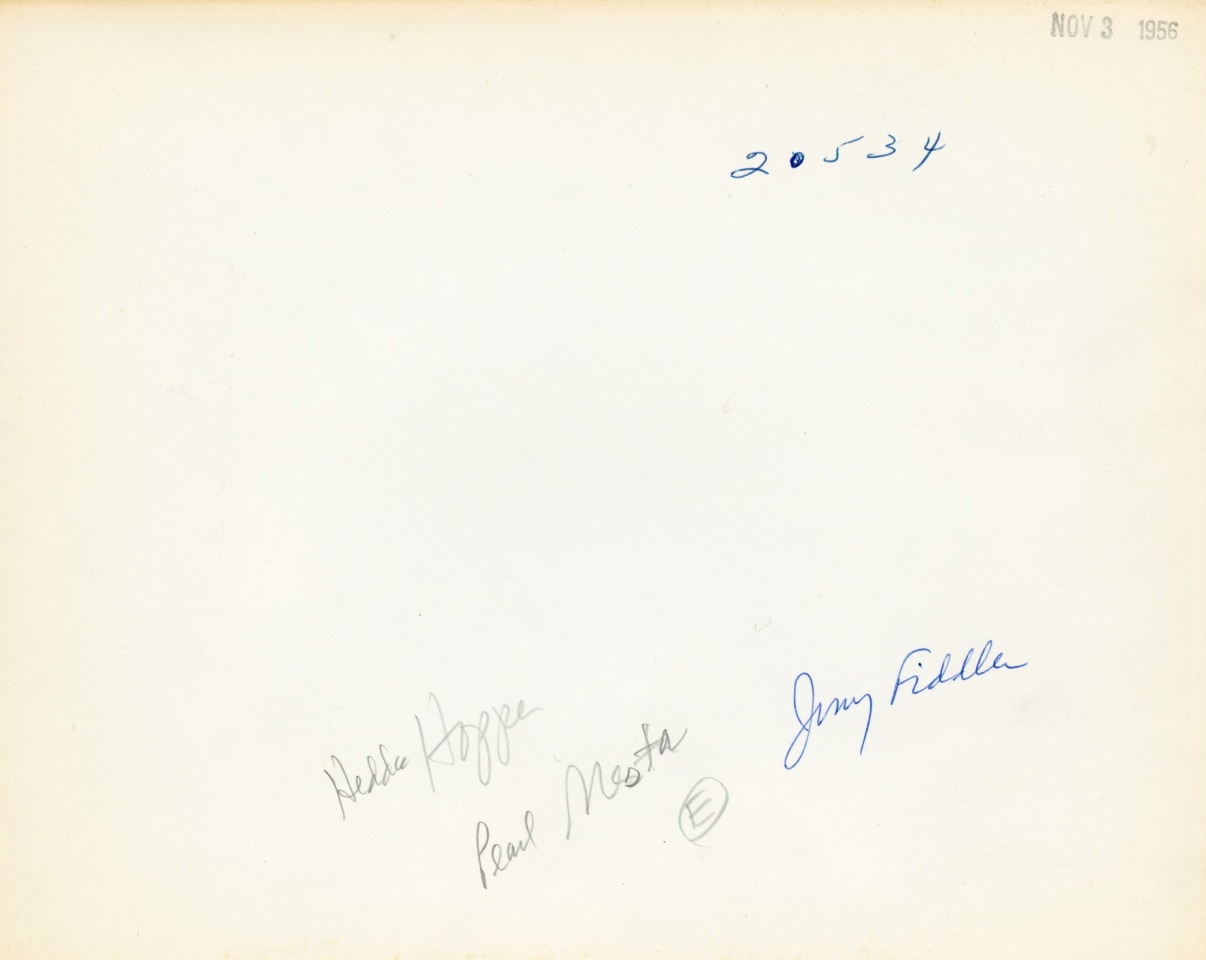 ANONYMOUS PRESS PHOTO OF HEDDA HOPPER AND PERLE MESTA AT EL MOROCCO NIGHT CLUB, 1958