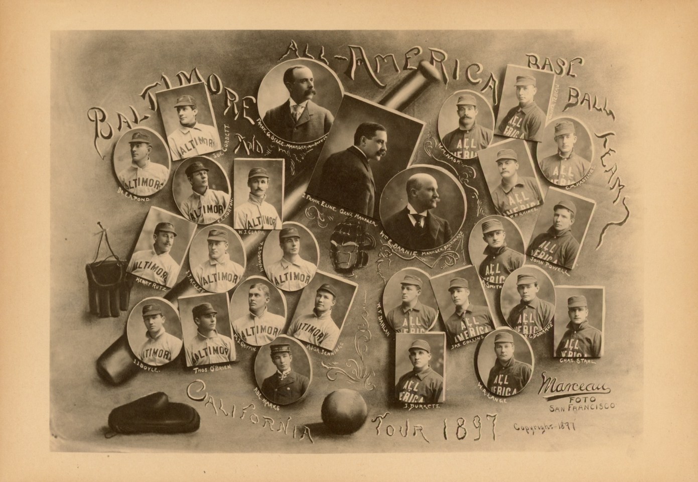 THEODORE C. MARCEAU (SAN FRANCISCO, 1859-1922) BALTIMORE AND ALL AMERICAN BASEBALL TEAMS CALIFORNIA TOUR, 1897