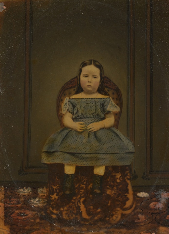 AMERICAN HAND PAINTED PRIMITIVE PORTRAIT OF HARRIET LAURA WHEELOCK PHOTOGRAPH, 1863