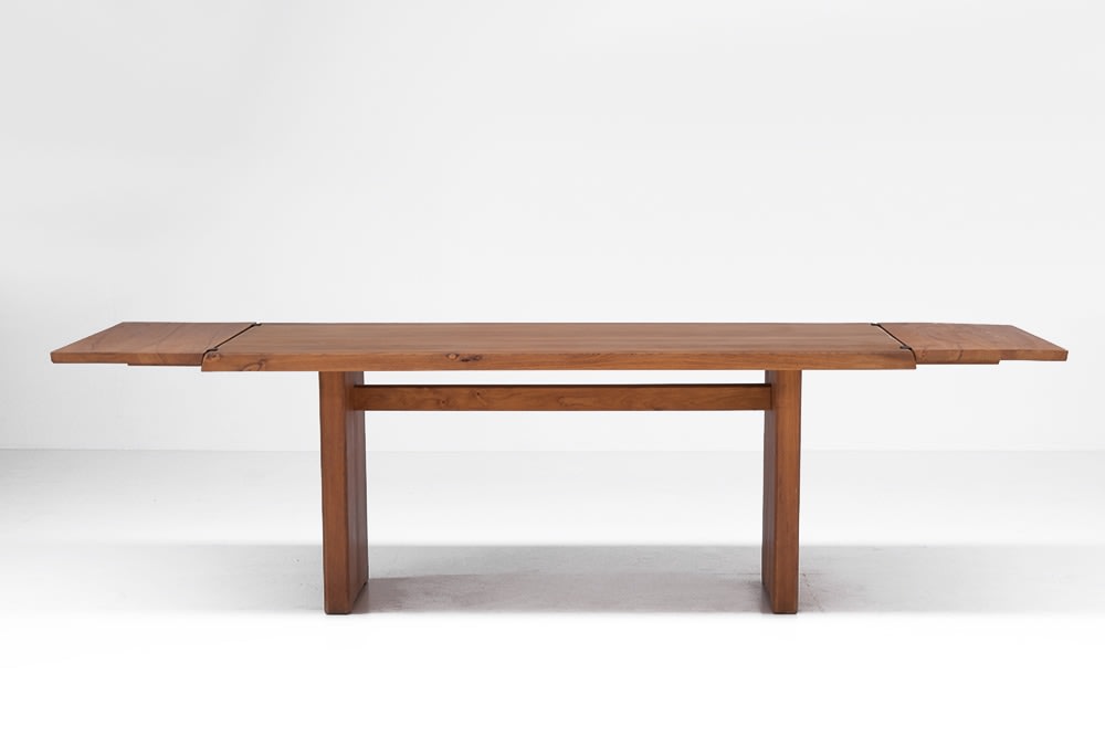 Pierre Chapo &quot;T14C&quot; dining table straight view with &quot;D08&quot; extensions