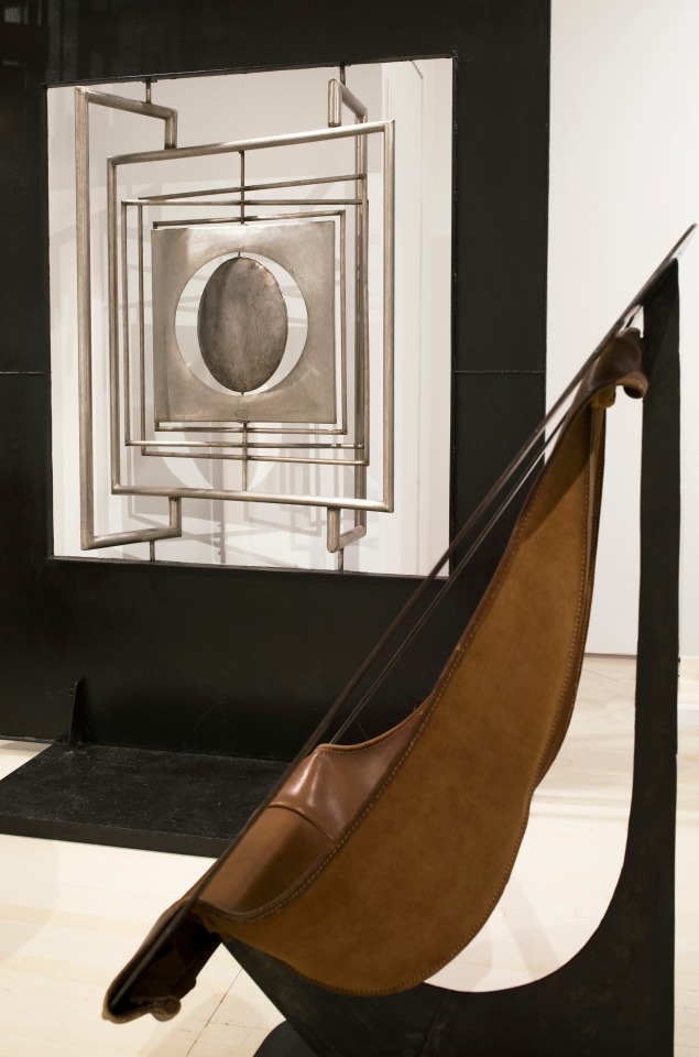Alain Douillard's &quot;Miroir aux Alouettes&quot; sculptural screen and his leather chair