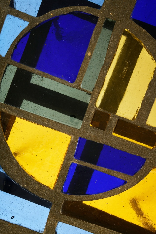 Jacques Avoinet's coffee table, detailed view of glass inserts