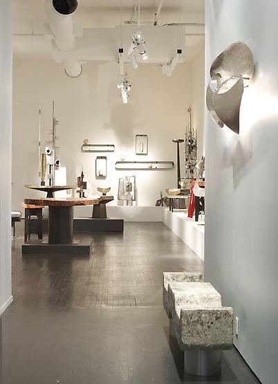 Alain Douillard exhibition at Magen H Gallery, installation view of the entry way, showing Douillard's &quot;Calypso&quot; wall sconce and bench