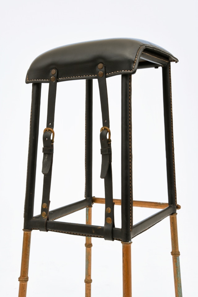 Jacques Adnet stool seat and buckle detail