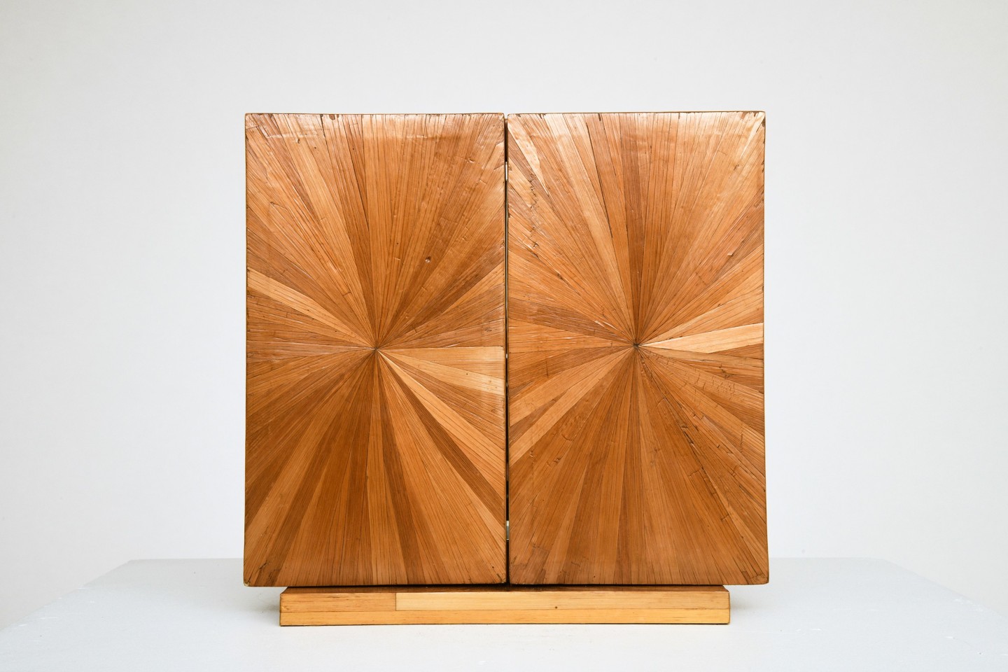 Unknown artist's marquetry mirror, front straight view, mirror closed