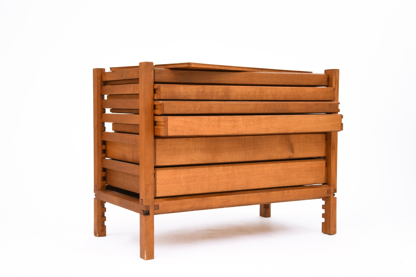 Pierre Chapo's Chest of drawers diagonal view of drawers open