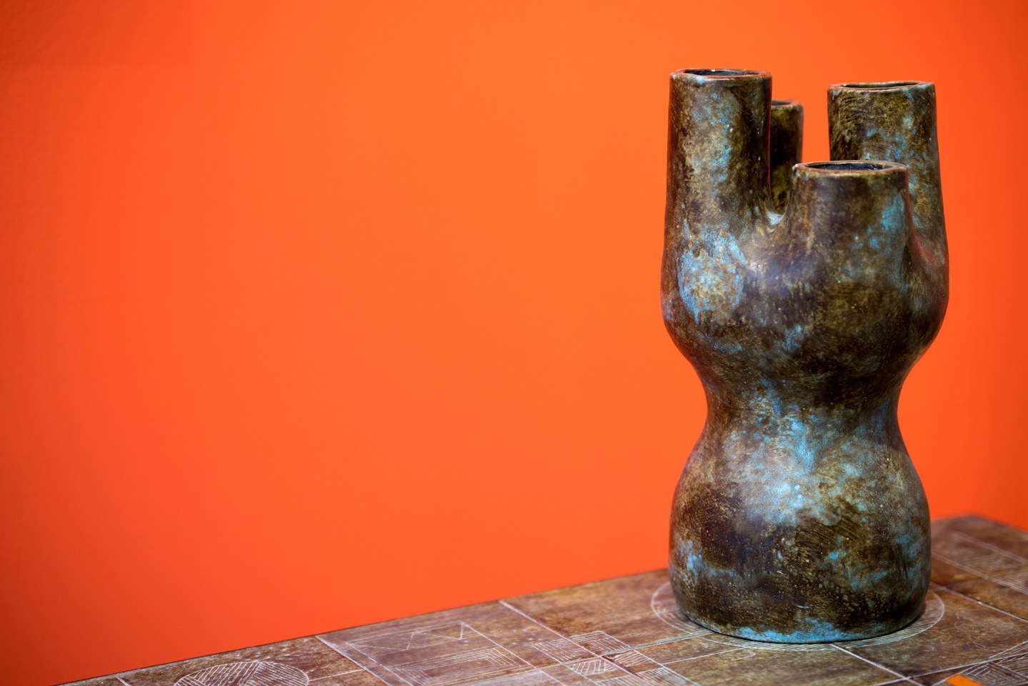 Les Deux Potiers' ceramic coffee table and ceramic candelabrum