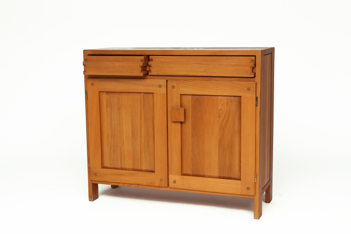 Pierre Chapo's &quot;R07&quot; sideboard, front diagonal view from above with one drawer slightly opened