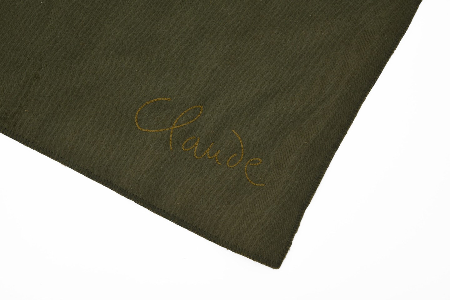 Claude Stahly's wool tapestry, detailed view of signature