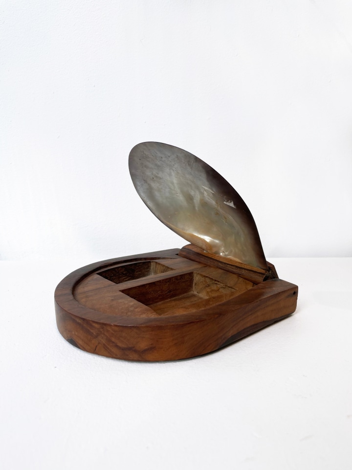 Alexandre Noll's cigarette box, full side view with lid open wider