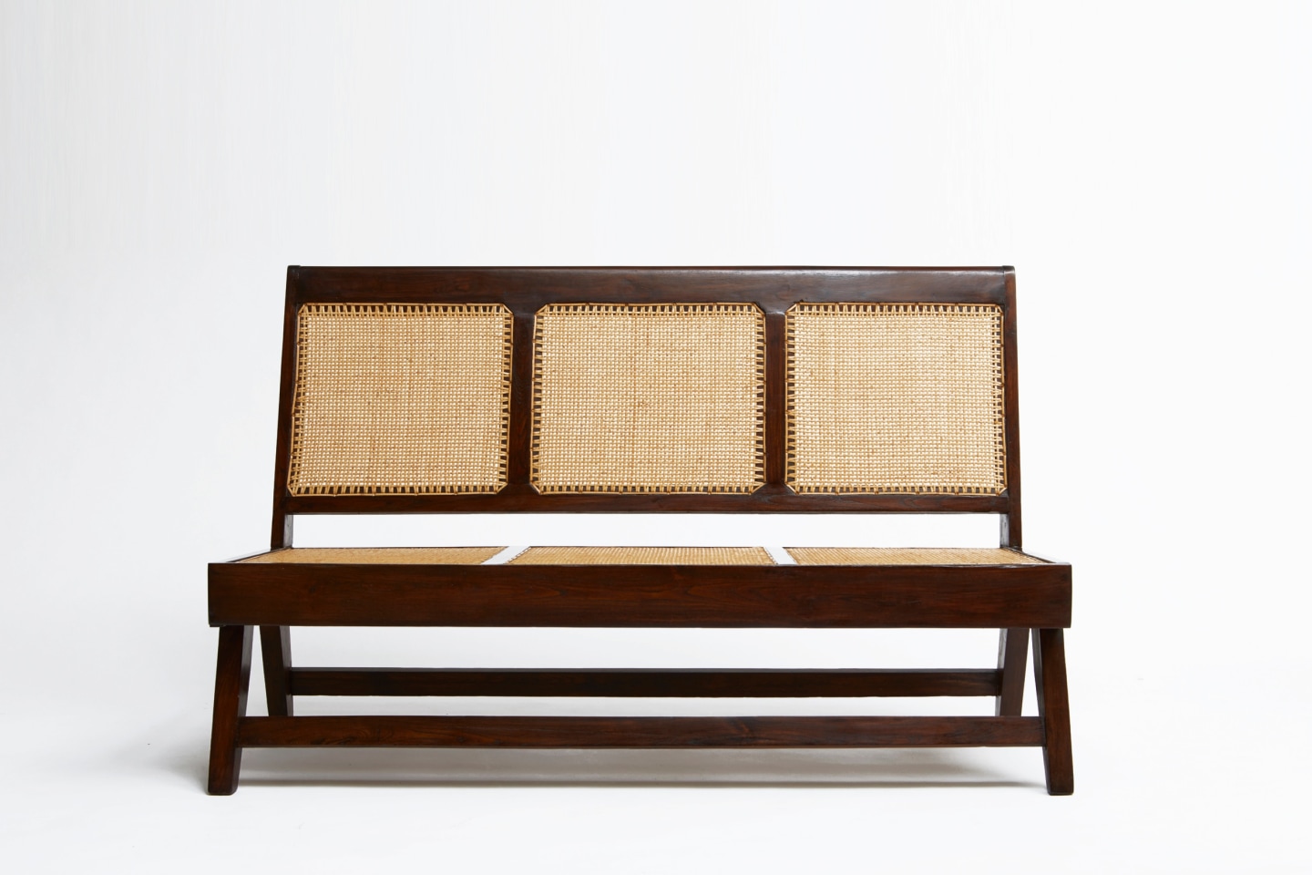 Pierre Jeannerets three-seat sofa straight front view without cushion