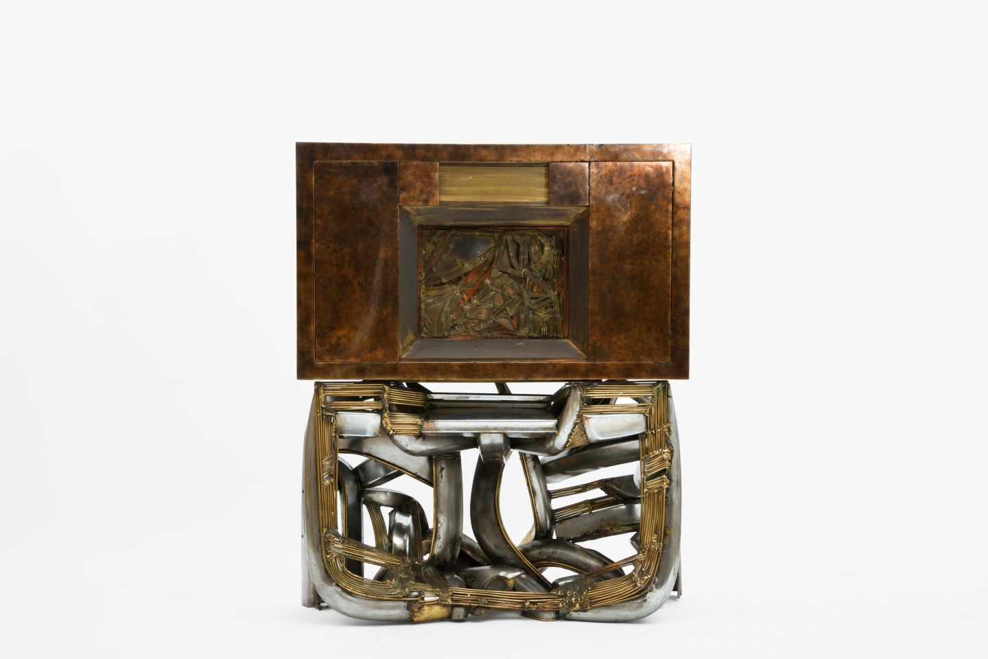 Brutalist cabinet straight frontal view closed panels