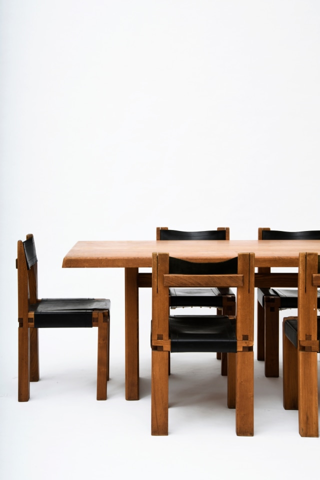 Pierre Chapo's Set of eight &quot;S11E&quot; chairs install view of chairs with Chapo's dining table