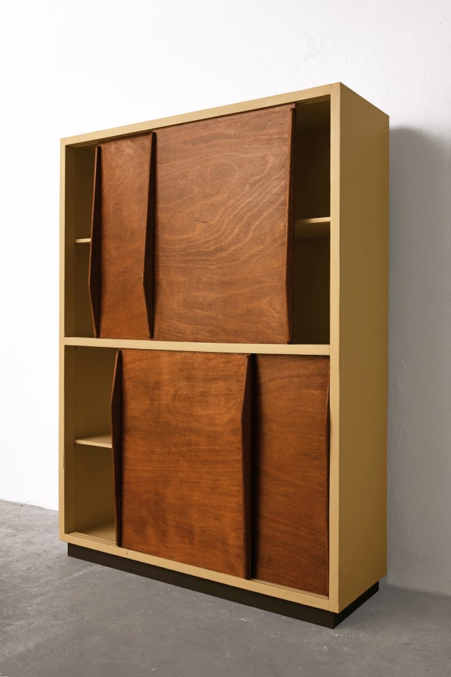 Le Corbusier's 4-door built-in closet, diagonal side view with doors slightly open