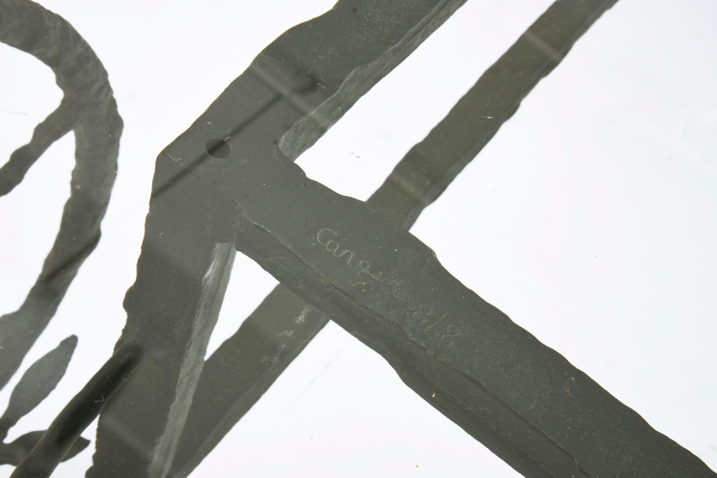 Louis Cane coffee table, detailed view of base with signature